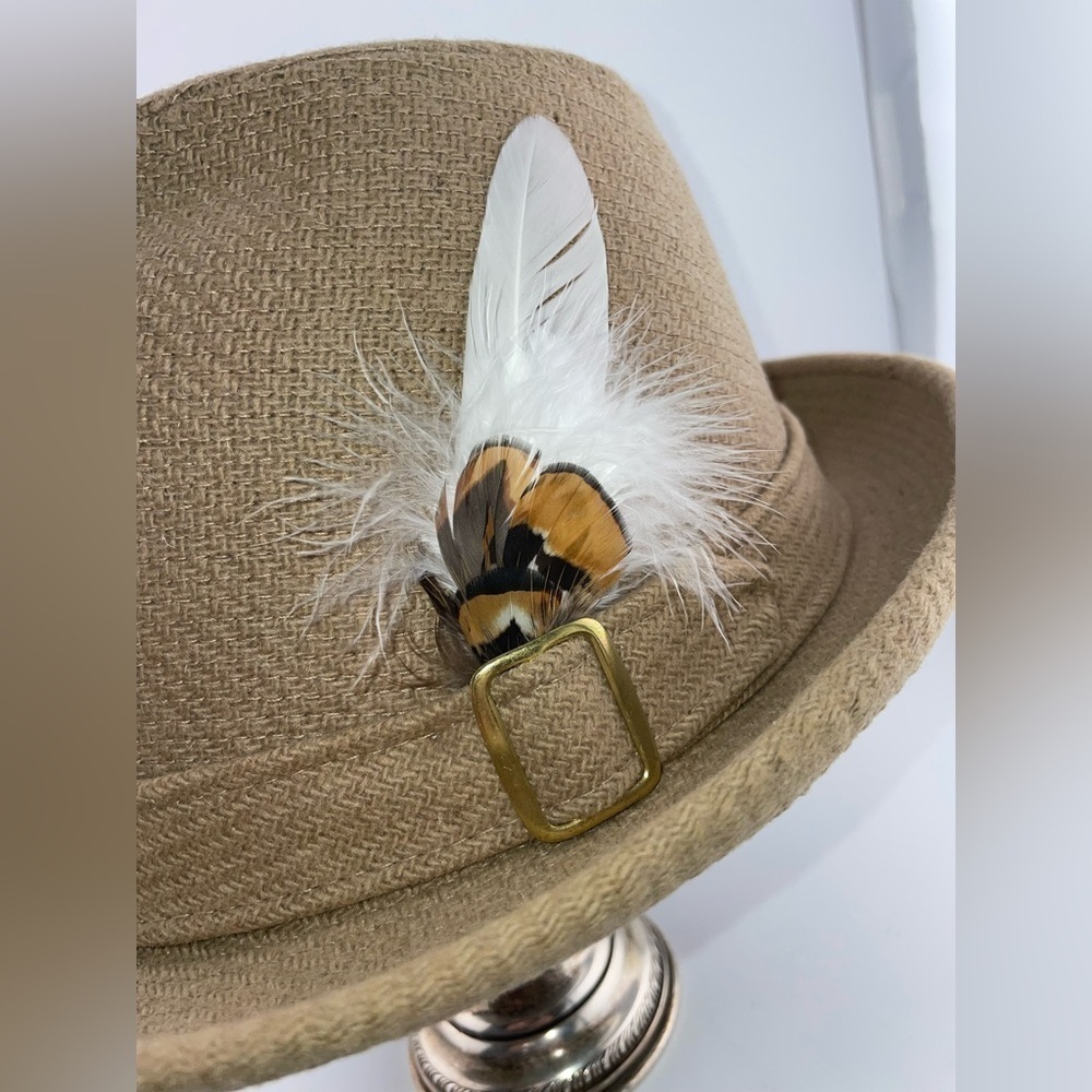 KNOX NEW YORK TAN FEDORA HAT SIZE 7 1/8 WITH FEATHER - Picture 5 of 9